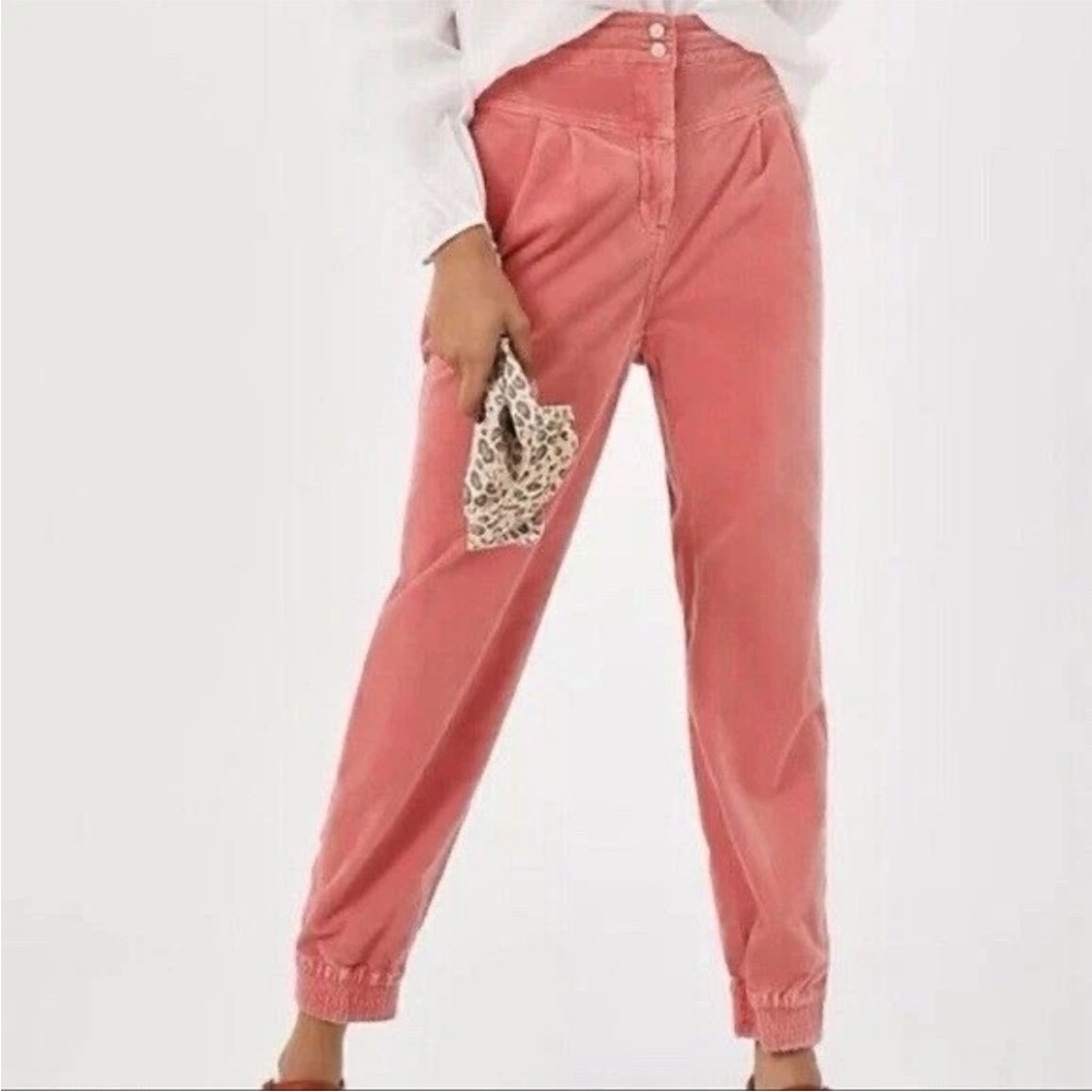 Anthropologie Kalea Jogger Trouser Pleated Velvet Corduroy Pants Pastel Rose NWT